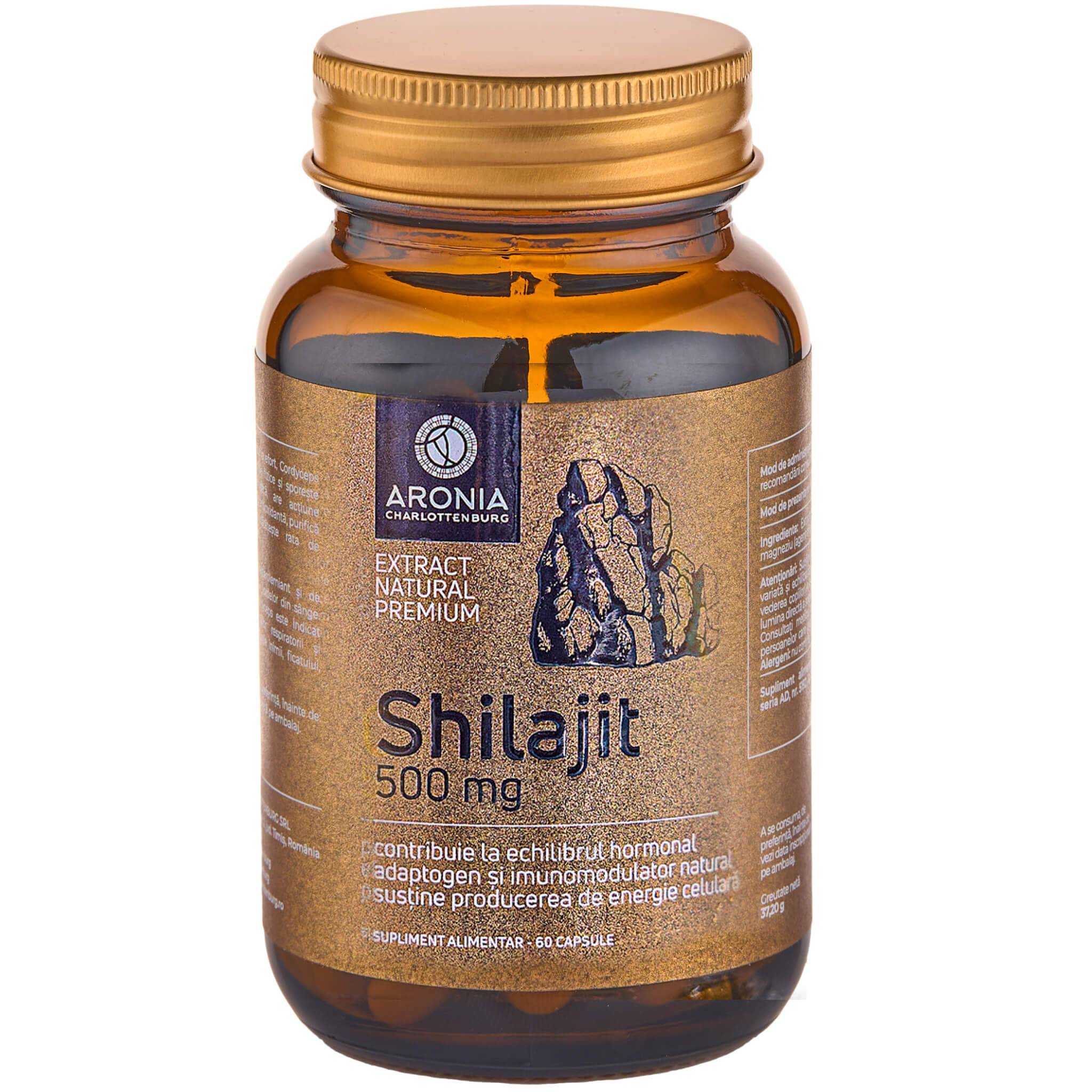 Shilajit la 500mg — 60 capsule cu pulbere de Shilajit