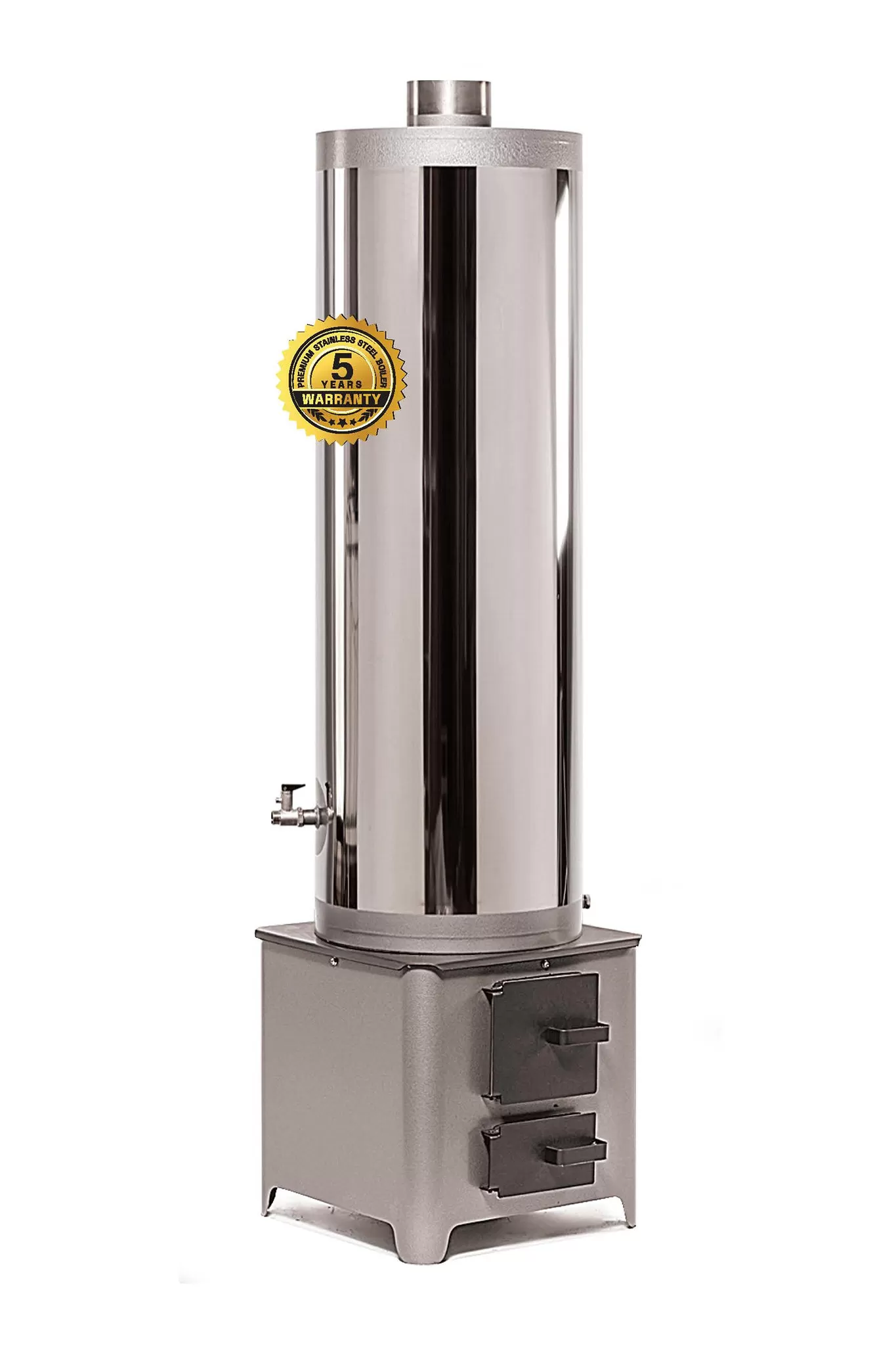 Boiler pe lemne FM Group din inox 70 L cu focar cu usi din tabla