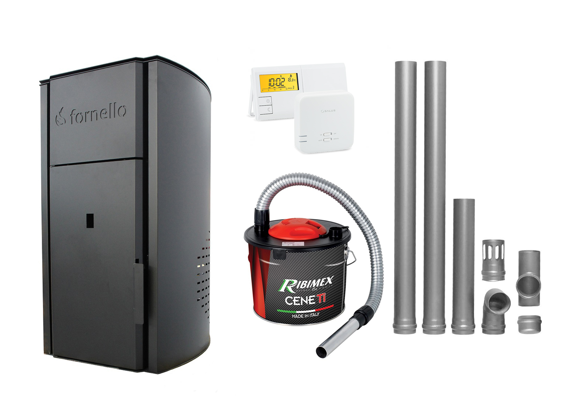 Pachet Centrala pe peleti Fornello Royal Black 25 kW