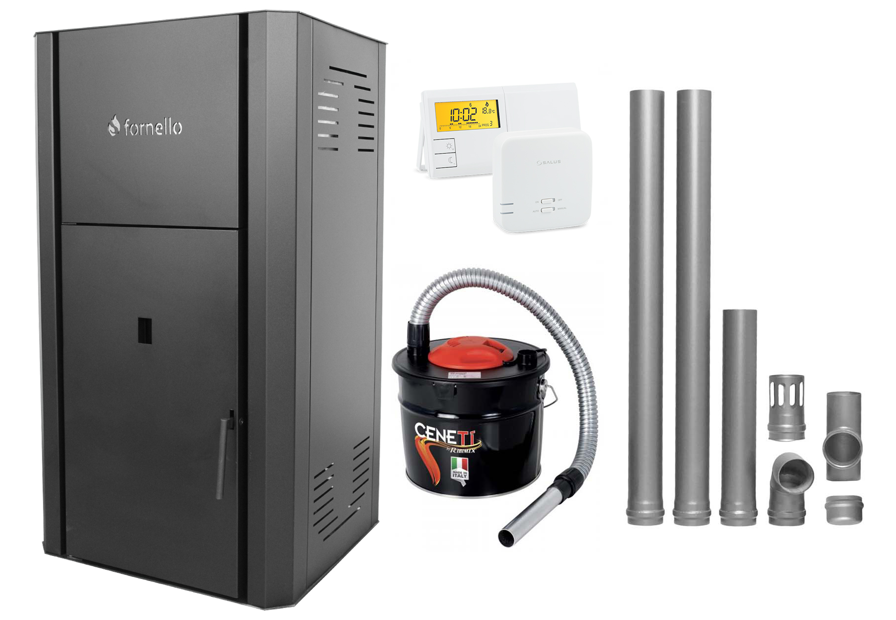 Pachet Centrala peleti Fornello Primo Pellet Black 30 kw