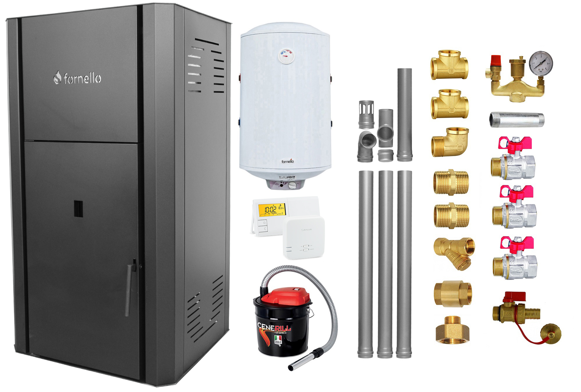 Pachet Centrala peleti Fornello Primo Pellet Black 25 kw