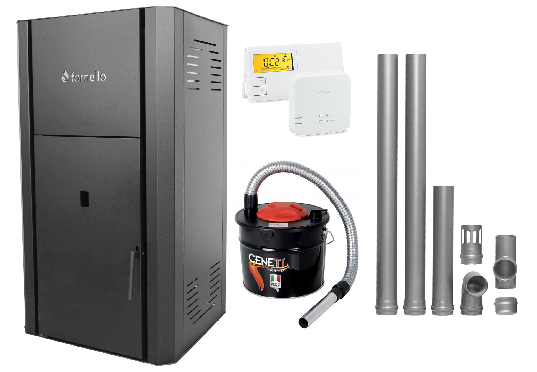 Pachet Centrala peleti Fornello Primo Pellet Black 25 kw