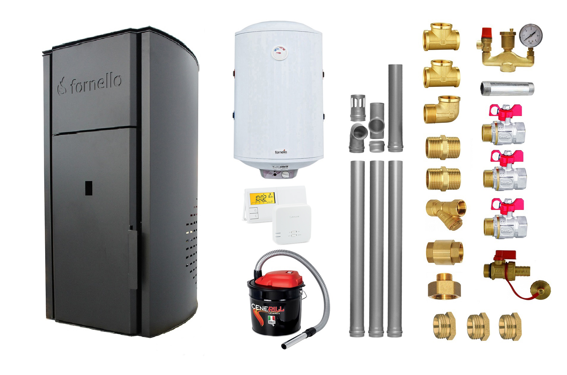 Pachet Centrala peleti Fornello Royal Black 30 kw