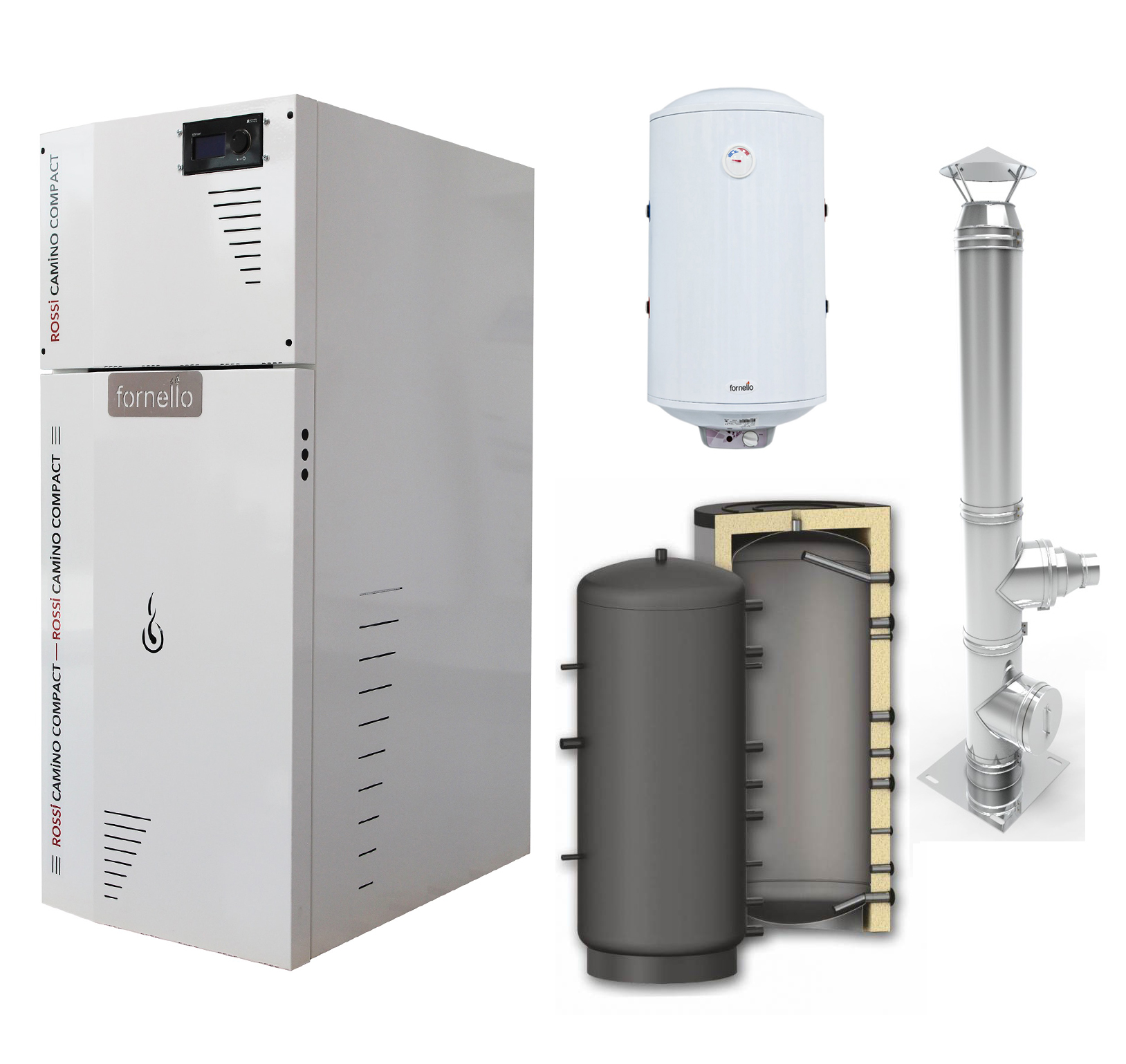 Pachet Centrala termica compacta pe peleti Fornello Rossi Camino Compact 35 kw