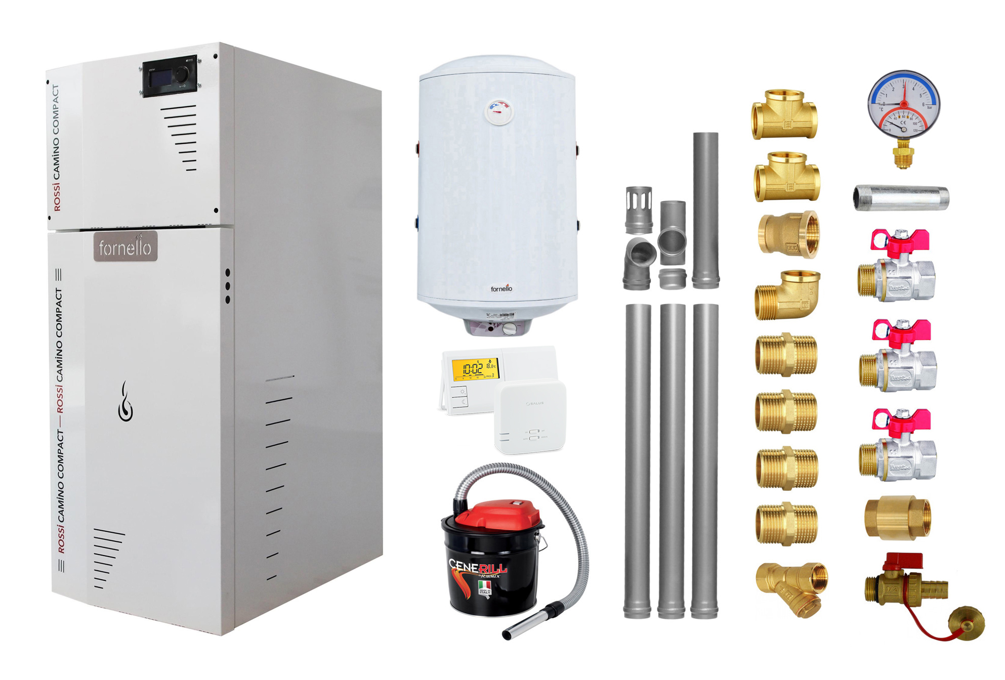 Pachet Centrala termica compacta pe peleti Fornello Rossi Camino Compact 25 kw
