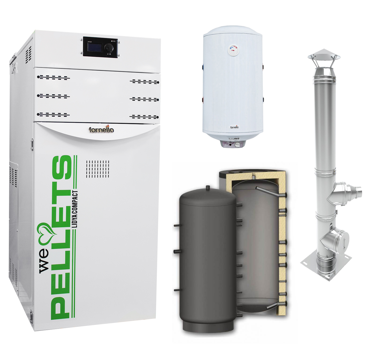 Pachet Centrala termica pe peleti Fornello Lidya Compact 25 kw