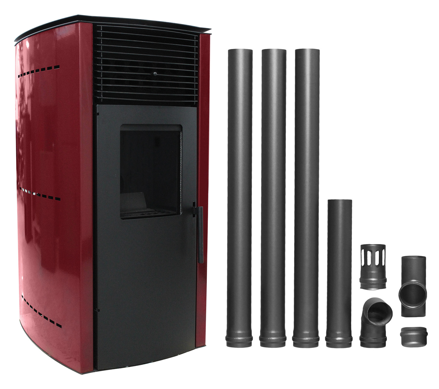 Pachet complet pentru incalzire Semineu  (soba) pe peleti cu tiraj fortat Fornello Stela 10 KW