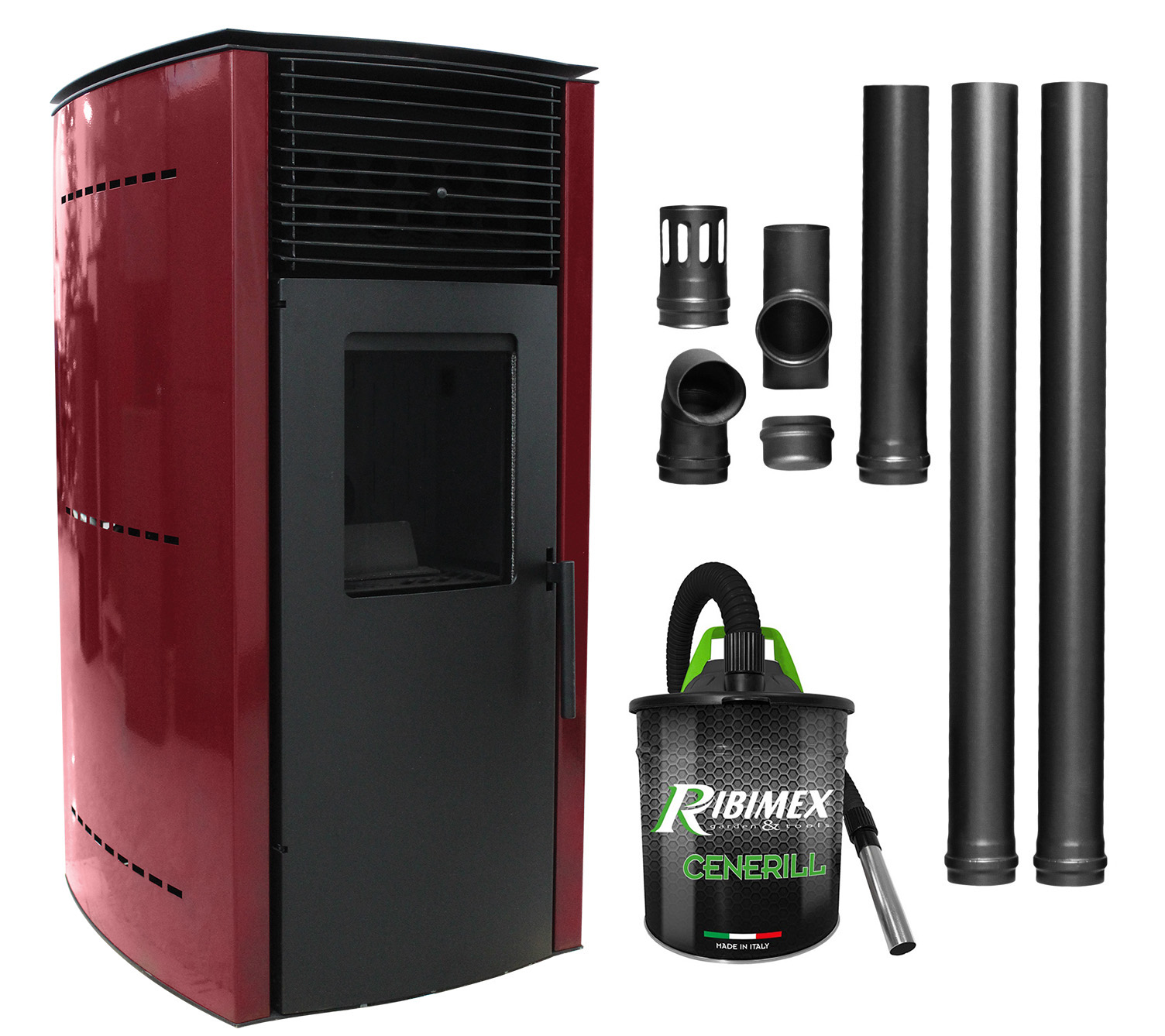 Pachet complet pentru incalzire Semineu  (soba) pe peleti cu tiraj fortat Fornello Stela 10 KW