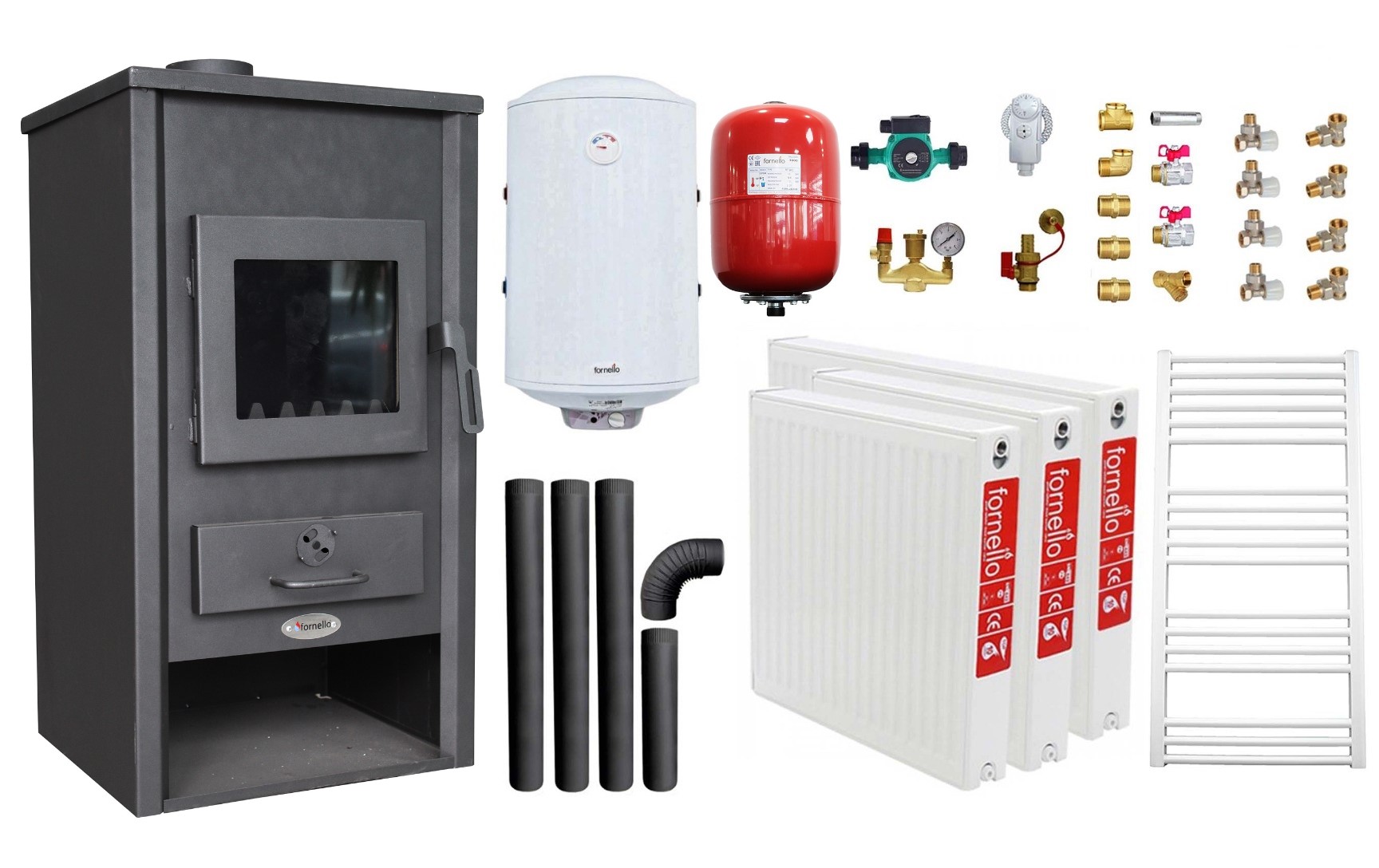 Pachet incalzire si apa calda pentru 2 camere Termosemineu pe lemne