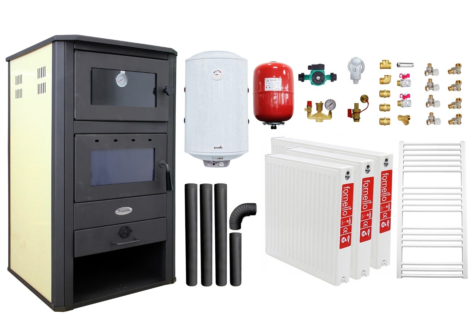 Pachet incalzire si apa calda pentru 2 camere Termosemineu pe lemne