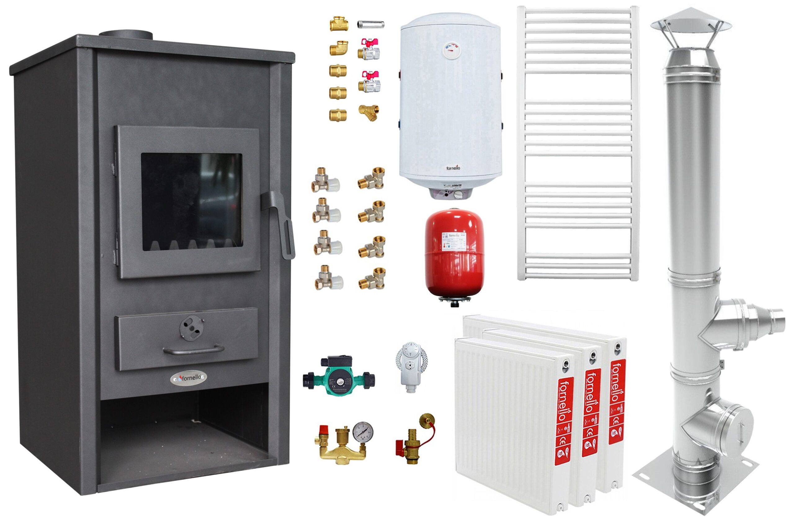 Pachet incalzire si apa calda pentru 2 camere Termosemineu pe lemne