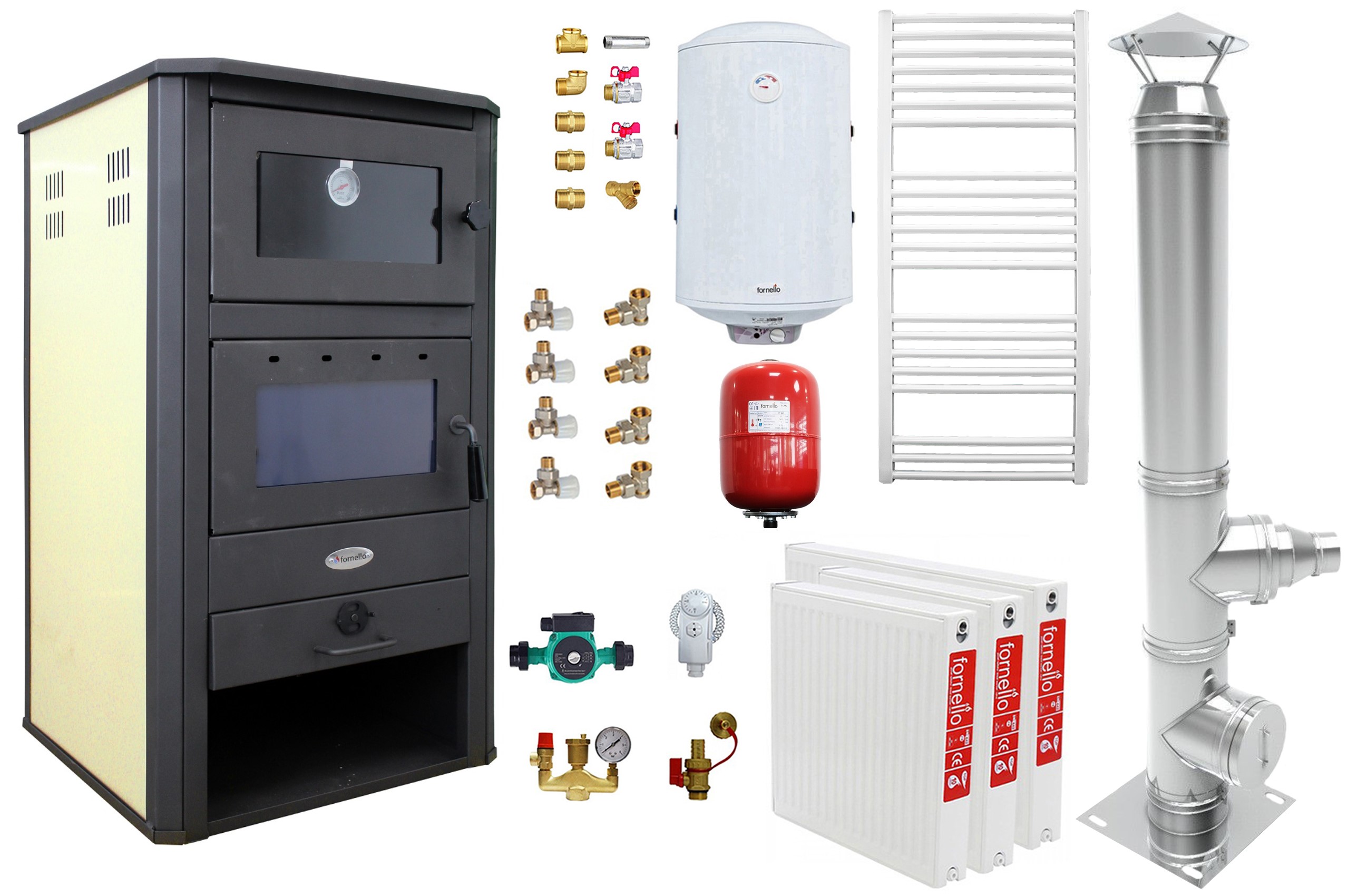 Pachet incalzire si apa calda pentru 2 camere Termosemineu pe lemne