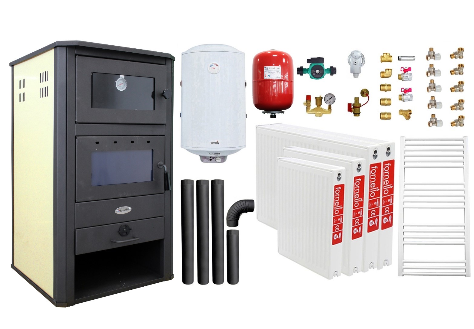 Pachet incalzire si apa calda pentru 3 camere Termosemineu pe lemne