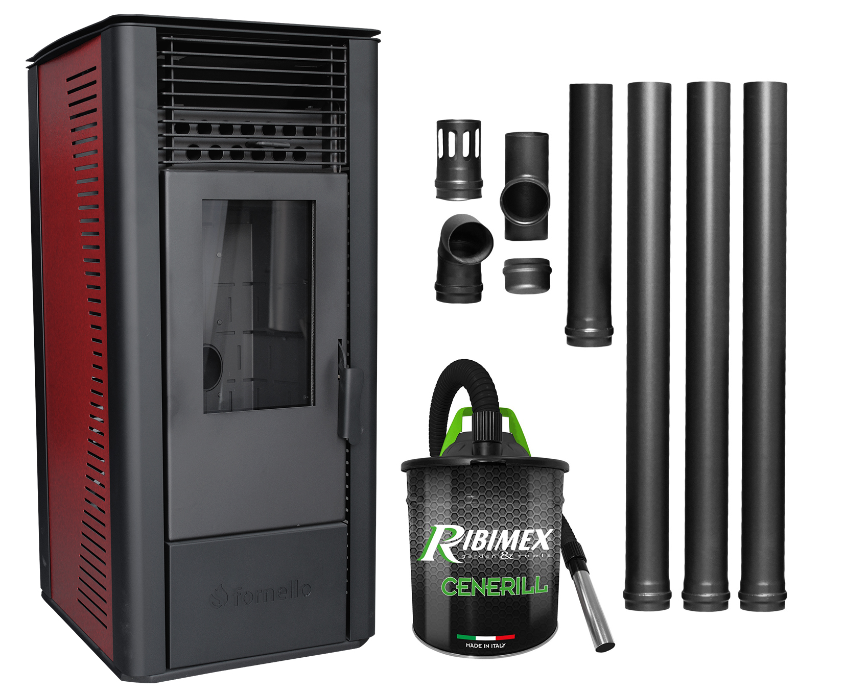 Pachet Semineu soba pe peleti cu tiraj fortat Fornello Sophia Premium 11 kw