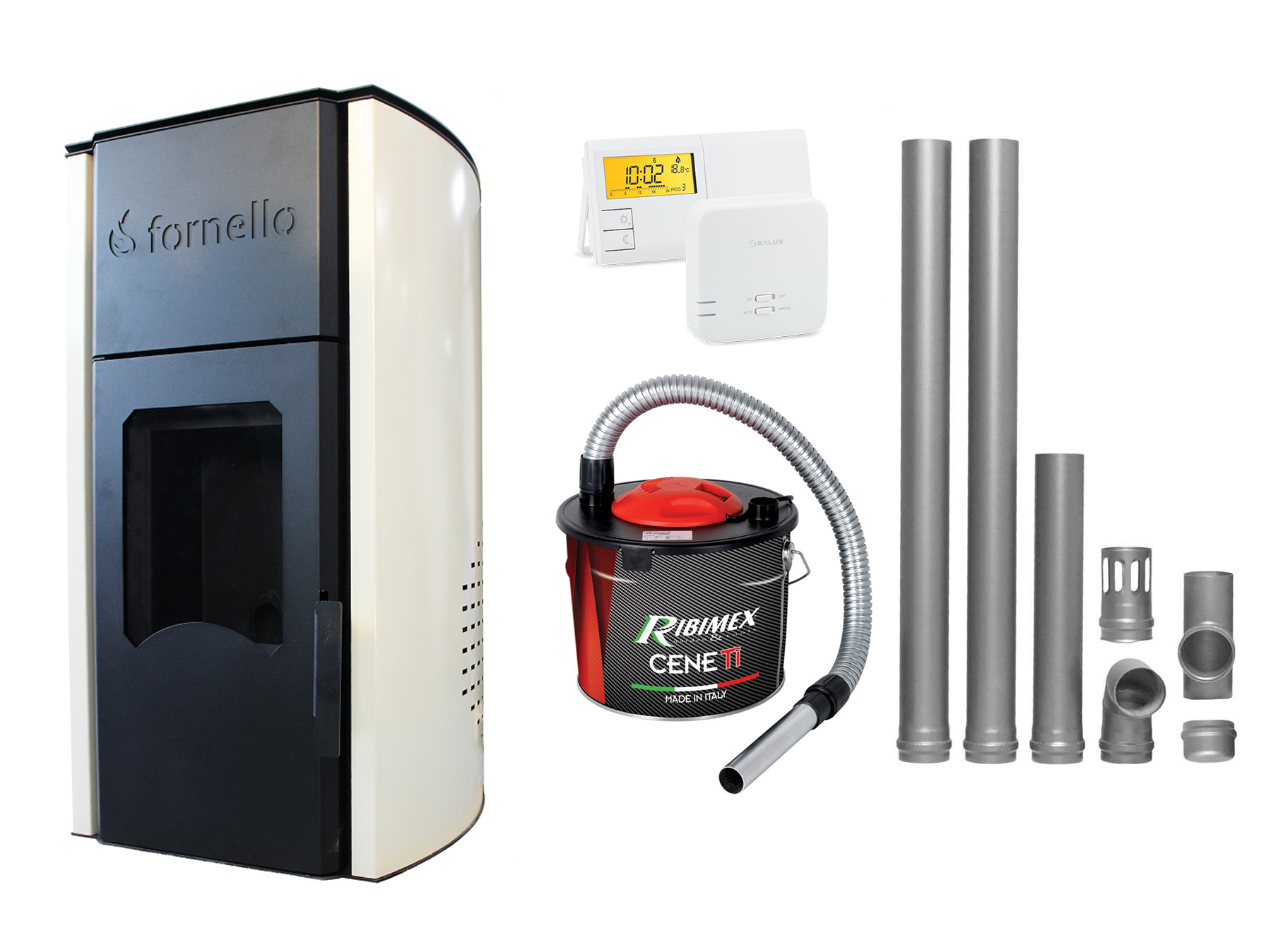 Pachet Termosemineu pe peleti Fornello Royal Ivory 25 kW