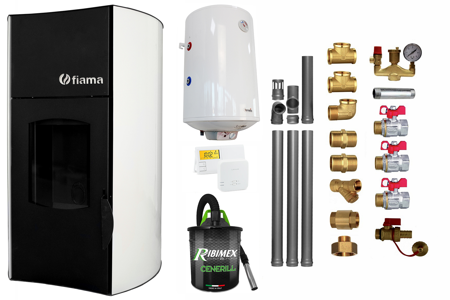 Pachet Termosemineu peleti Fiama Bianco 25 kw