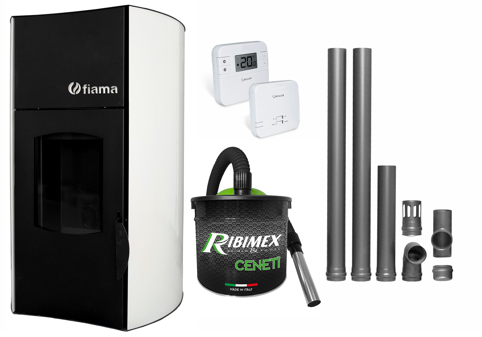 Pachet Termosemineu peleti Fiama Bianco 25 kw