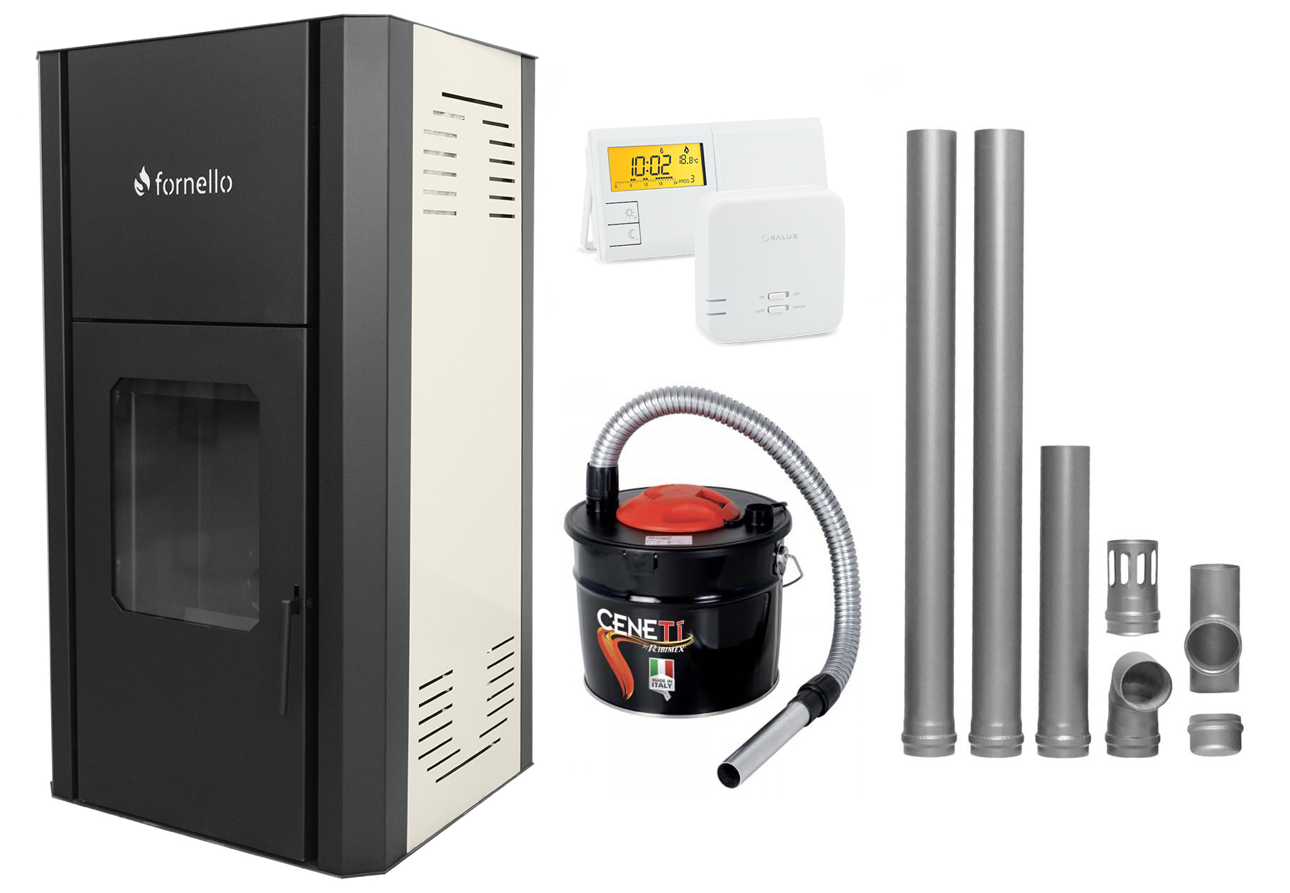 Pachet Termosemineu peleti Fornello Primo Pellet Ivory 25 kw
