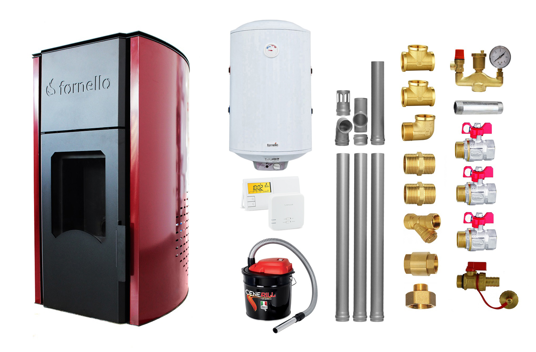 Pachet Termosemineu peleti Fornello Royal Bordeaux 25 kw