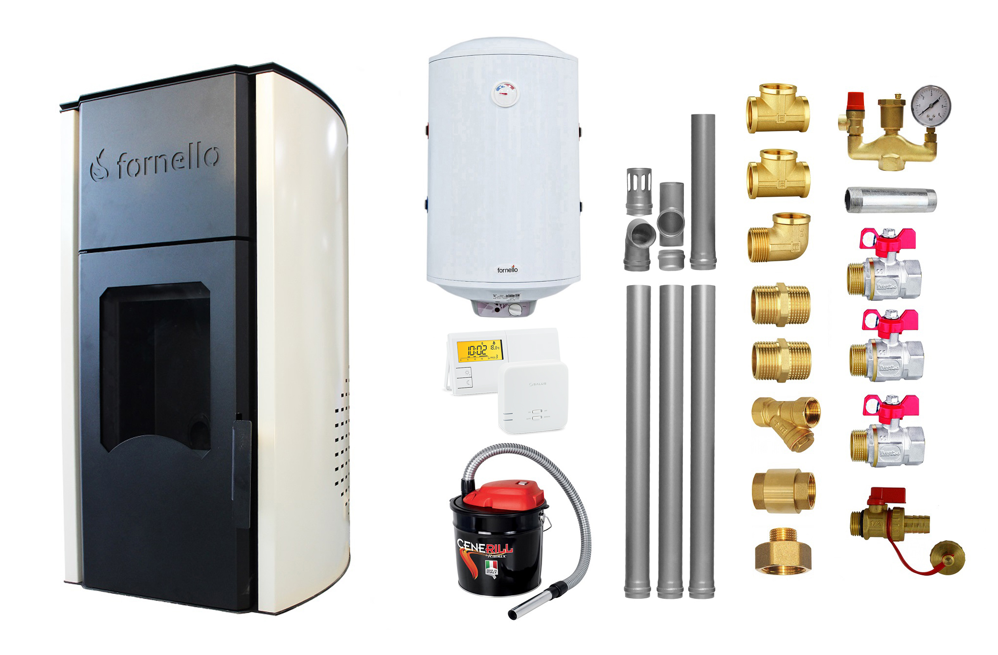 Pachet Termosemineu peleti Fornello Royal Ivory 25 kw